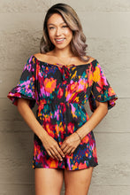 Load image into Gallery viewer, Cascading Colors Printed Tied Flounce Sleeve Romper