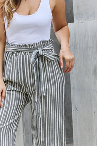 Find Your Path Paper bag Waist Striped Culotte Pants