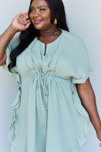 Load image into Gallery viewer, Out Of Time Ruffle Hem Dress with Drawstring Waistband in Light Sage