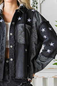 Star Embroidered Hooded Denim Jacket