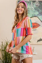 Load image into Gallery viewer, Color Block Smocked Short Sleeve Blouse