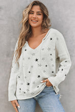 Load image into Gallery viewer, Star V-Neck Roll Hem Drop Shoulder Sweater