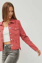Load image into Gallery viewer, Raw Hem Button Up Cropped Denim Jacket