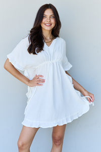 Out Of Time  Ruffle Hem Dress with Drawstring Waistband in White