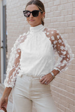 Load image into Gallery viewer, Mock Neck Long Sleeve Applique Blouse