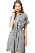Load image into Gallery viewer, Half Button Drawstring Waist Short Sleeve Shirt Dress