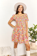 Load image into Gallery viewer, Double Take Smocked Sweetheart Neck Flounce Sleeve Mini Dress