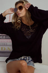 Lace Detail Ribbed Long Sleeve Top