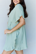 Load image into Gallery viewer, Out Of Time Ruffle Hem Dress with Drawstring Waistband in Light Sage