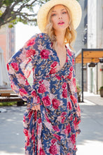 Load image into Gallery viewer, Floral Frill Trill Deep V Maxi Dress