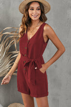 Load image into Gallery viewer, Tie-Waist Buttoned Plunge Sleeveless Romper