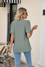Load image into Gallery viewer, Eyelet Puff Sleeve V-Neck Top