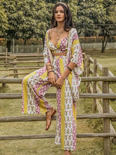 Load image into Gallery viewer, Printed Cami,Open Front Cover Up and Wide Leg Pants Set