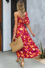 Load image into Gallery viewer, Printed One-Shoulder Tie Belt Maxi Dress
