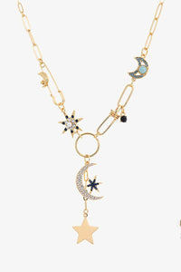 Rhinestone Star and Moon Paperclip Chain Necklace
