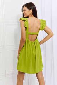 Empire Line Ruffle Sleeve Dress in Lime