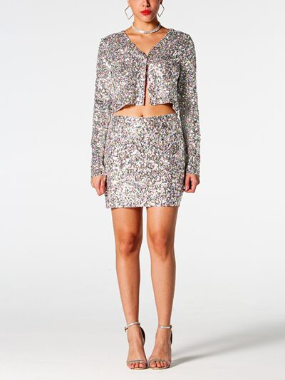 Bombshell Sequin V-Neck Top and Mini Skirt Set