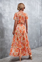Load image into Gallery viewer, Floral Buttoned Drawstring Waist Tiered Dress