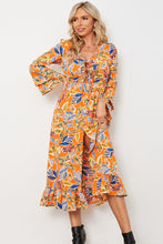 Load image into Gallery viewer, Printed Layered Flare Sleeve Split Tied Dress