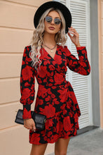 Load image into Gallery viewer, Floral Print Surplice Neck Tie Waist Dress