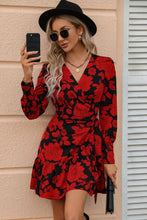 Load image into Gallery viewer, Floral Print Surplice Neck Tie Waist Dress