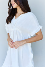 Load image into Gallery viewer, Out Of Time  Ruffle Hem Dress with Drawstring Waistband in White