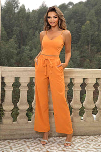 Sunset Cami and Tied Straight Leg Pants Set