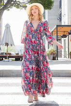 Load image into Gallery viewer, Floral Frill Trill Deep V Maxi Dress