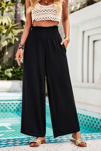 Smocked Wide Leg Pants with Pockets