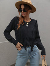 Load image into Gallery viewer, Double Take Fringe Detail Ribbed Trim Sweater