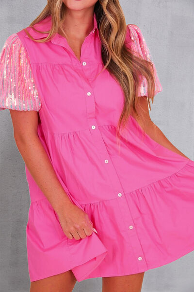 So good Sequin Button Up Tiered Dress