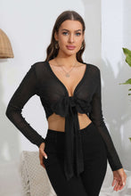 Load image into Gallery viewer, Night out Tie Front Deep V Long Sleeve Crop Top