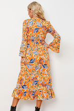 Load image into Gallery viewer, Printed Layered Flare Sleeve Split Tied Dress