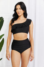 Load image into Gallery viewer, Swim Seaside Romance Ruffle One-Shoulder Bikini in Black