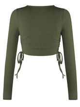 Load image into Gallery viewer, Drawstring Round Neck Long Sleeve Top