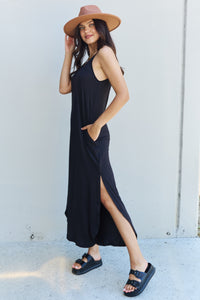 Good Energy Cami Side Slit Maxi Dress in Black