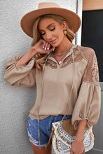 Load image into Gallery viewer, Embroidered Tie-Neck Puff Sleeve Blouse