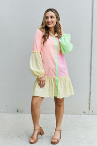 Flying Colors  Colorblock Long Sleeve Shirt Dress