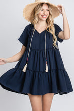 Load image into Gallery viewer, Tassel Tie Frill Trim Tiered Dress