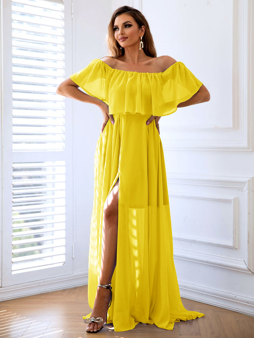 Sunshine Off-Shoulder Layered Split Maxi Dress