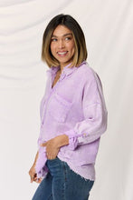Load image into Gallery viewer, Washed Texture Button Up Raw Hem Long Sleeve Shirt