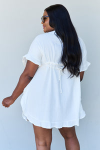 Out Of Time  Ruffle Hem Dress with Drawstring Waistband in White