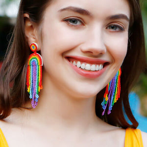 Bead Stainless Steel Rainbow Dangle Earrings