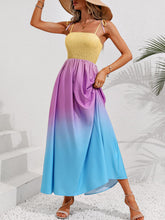 Load image into Gallery viewer, Color Block Tie Shoulder Smocked Maxi Dress