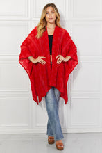 Load image into Gallery viewer, Pom-Pom Asymmetrical Poncho Cardigan in Red