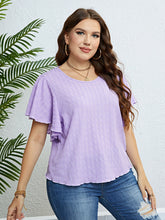 Load image into Gallery viewer, Textured Round Neck Flutter Sleeve Blouse
