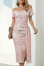 Load image into Gallery viewer, Printed Off-Shoulder Split Dress