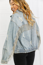 Load image into Gallery viewer, Time To Shine Twill Denim Fringe Jacket
