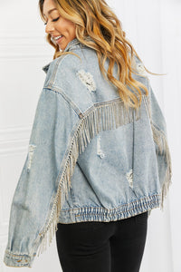 Time To Shine Twill Denim Fringe Jacket