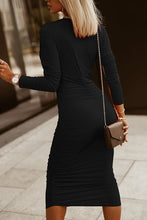 Load image into Gallery viewer, Ruched Surplice Long Sleeve Midi Dress